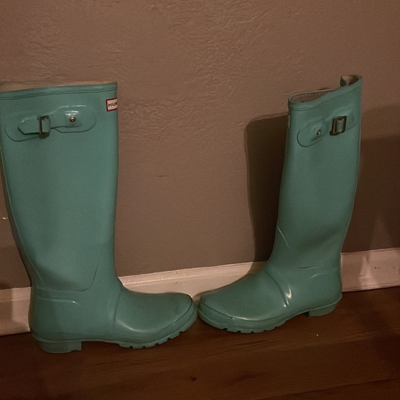 Hunter Original Tall Gloss Ocean Turquoise Wellington Rain Boot Women’s UK7 US9 - Picture 3 of 4